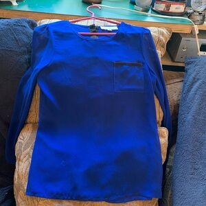 Vintage Olive & Oak Button up Royal Blue long sleeve Top Preppy Sexy Career S-XS
